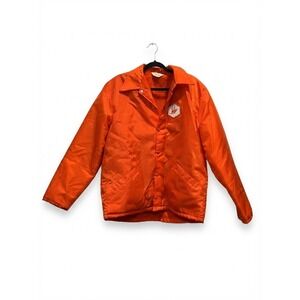 Vintage Gem Sportswear Orange Coaches Jacket Faux Fur Lined Mens Large USA Made